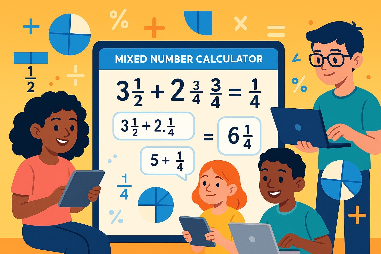 Calculatrice de nombres mixtes: simplifiez instantanément les fractions et convertissez instantanément