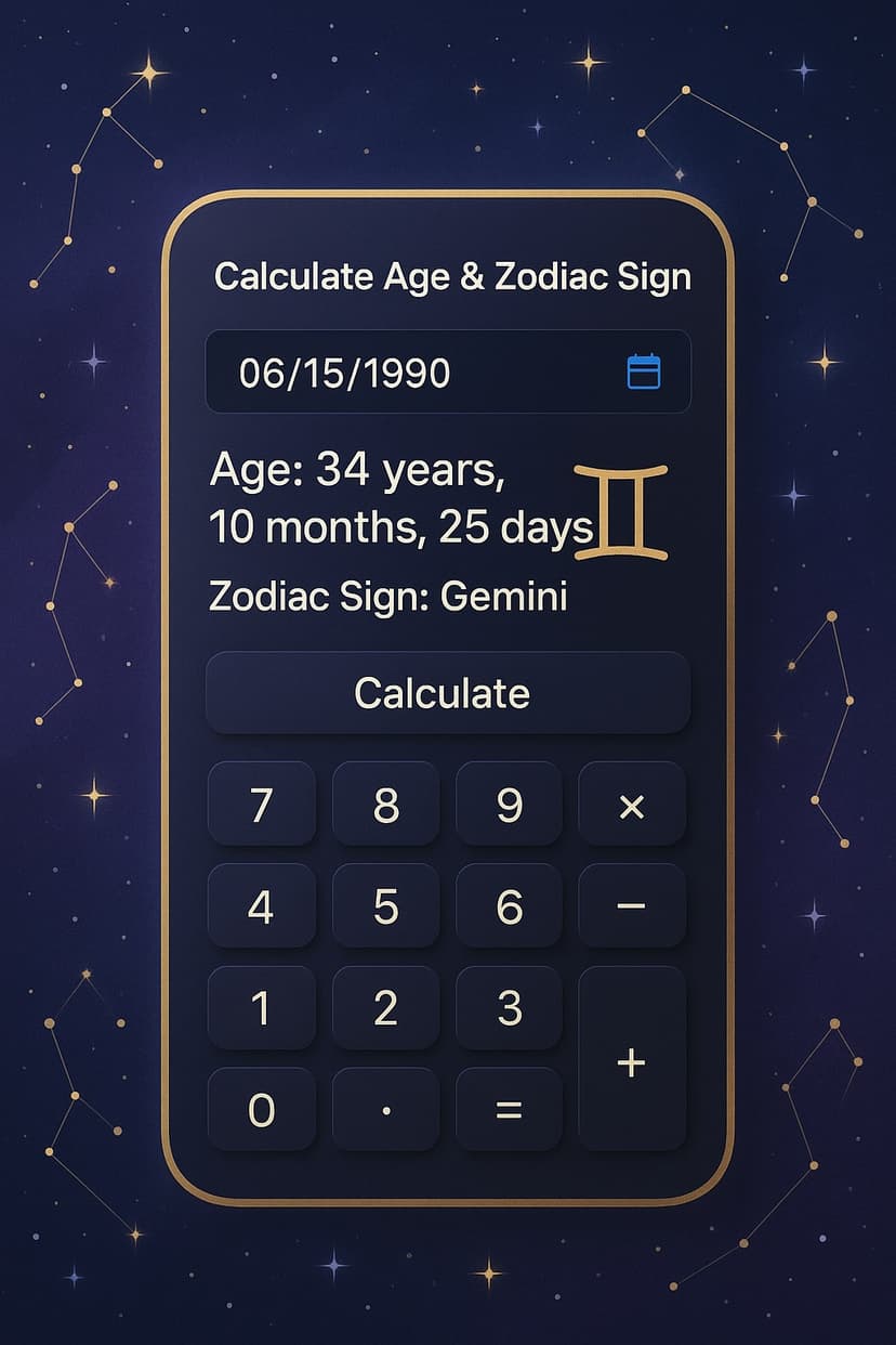 Découvrez votre identité cosmique: calculez votre signe du zodiaque et votre âge exact ensemble